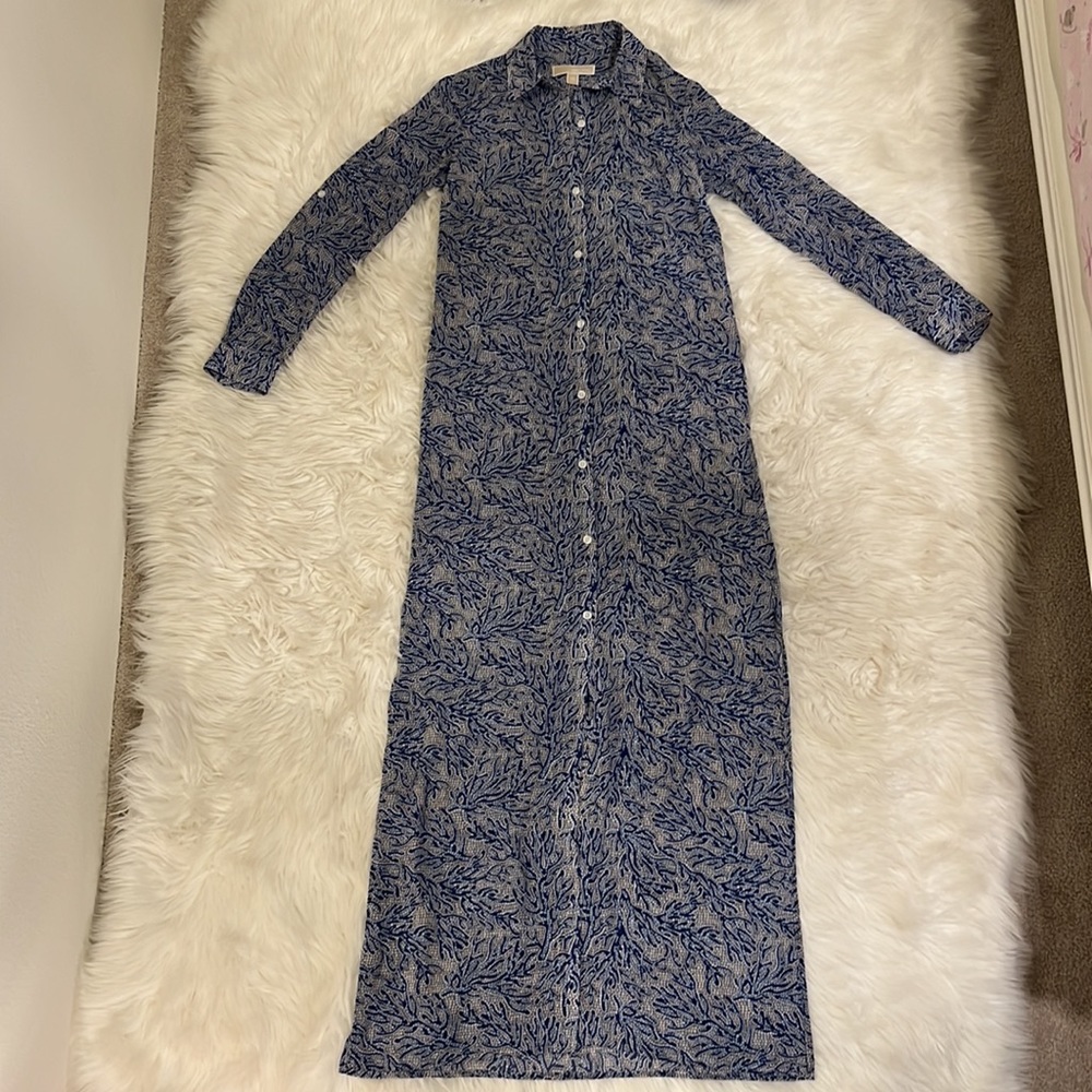 MICHAEL Michael Kors Blue Coral Mosaic Georgette Shirt Maxi Dress - Picture 4 of 15